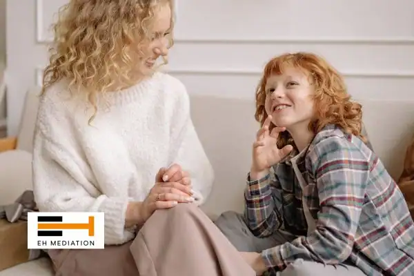 Happy mother and child after sorting child arrangements mediation Spennymoor